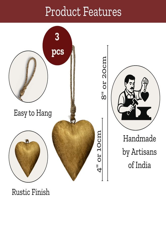 Mie Creations Vintage Metal 3 Hearts Wall Hanging Art, Gold Hearts Shaped Christmas Ornaments Decor | Valentines Day Gifts for Him Her, Decorations for Couples, Farmhouse Country Rustic Heart- Golden - Image 5